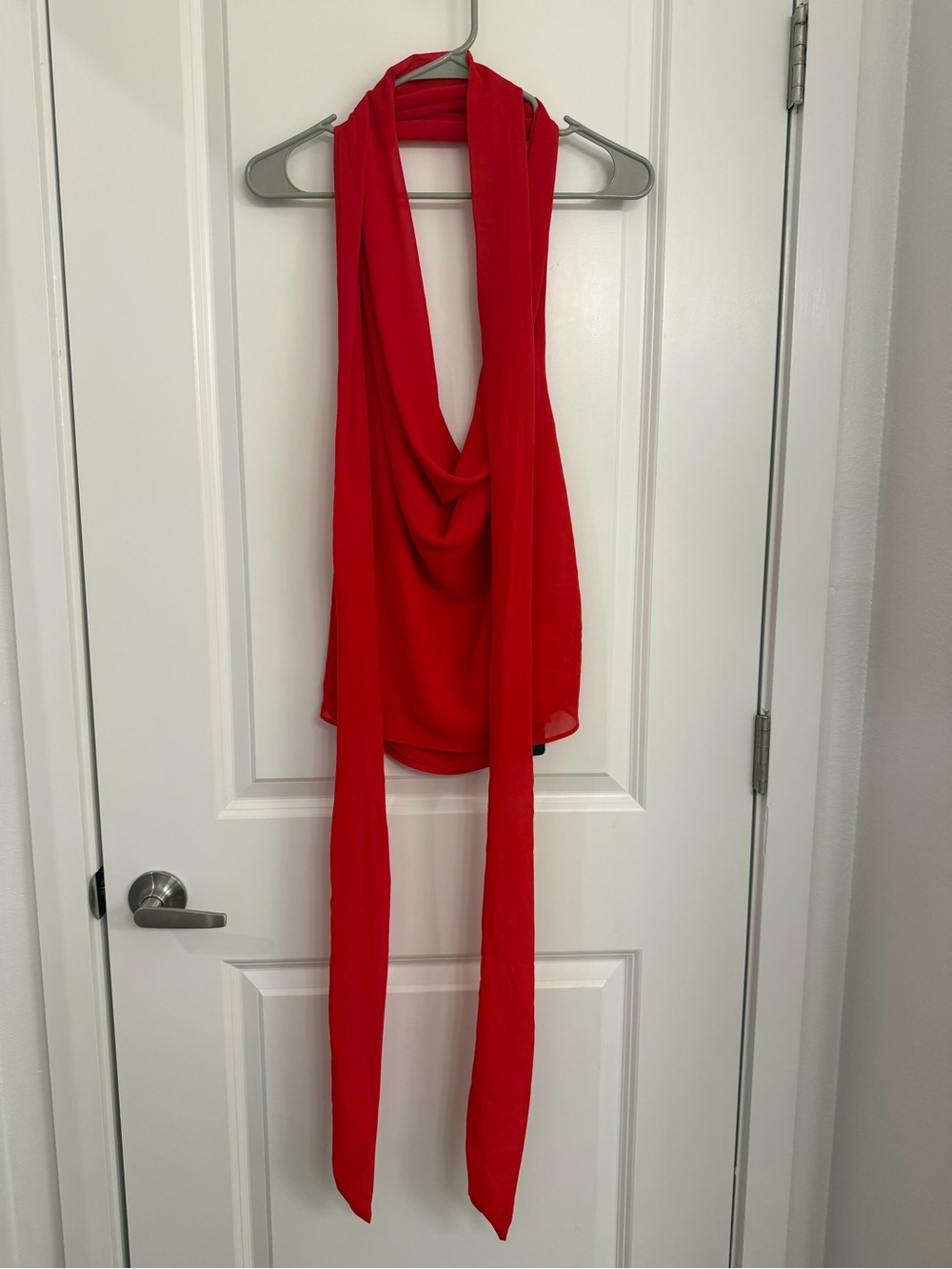 SHEIN Red Draped Halter Scarf Tie Top
